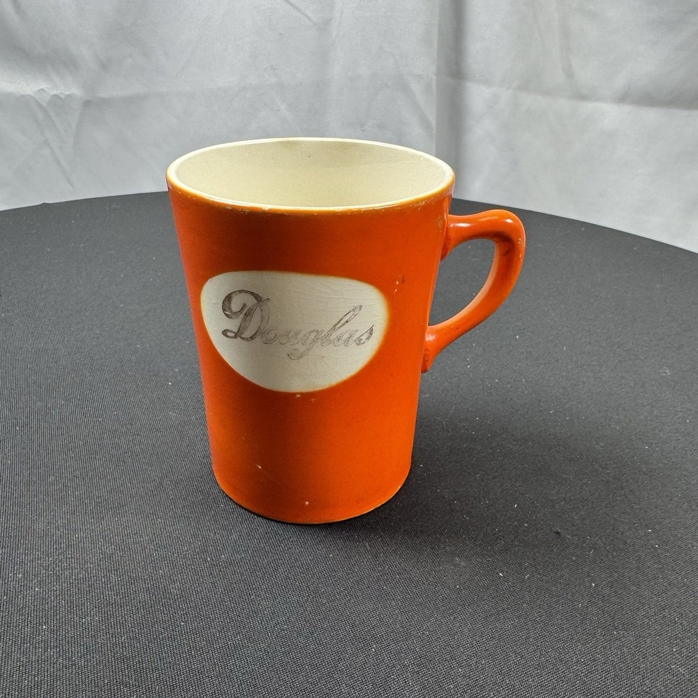 Vintage Douglas Name Coffee Mug Orange Ceramic Mid Century Retro Cup